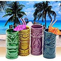 Conjunto de 4 cócteles gafas estatuas Tiki Tiki tazas